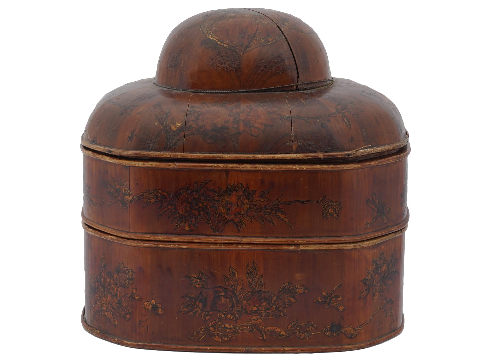 ANTIQUE CHINESE STACKABLE WOODEN HAT TRAVEL CASE PIC-3